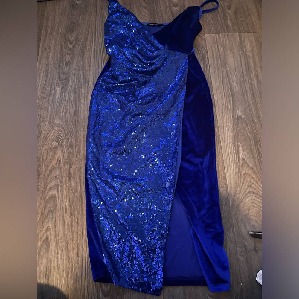 Royal Blue Evening/cocktail dress with sequins, SHEIN, velvet material, Size S